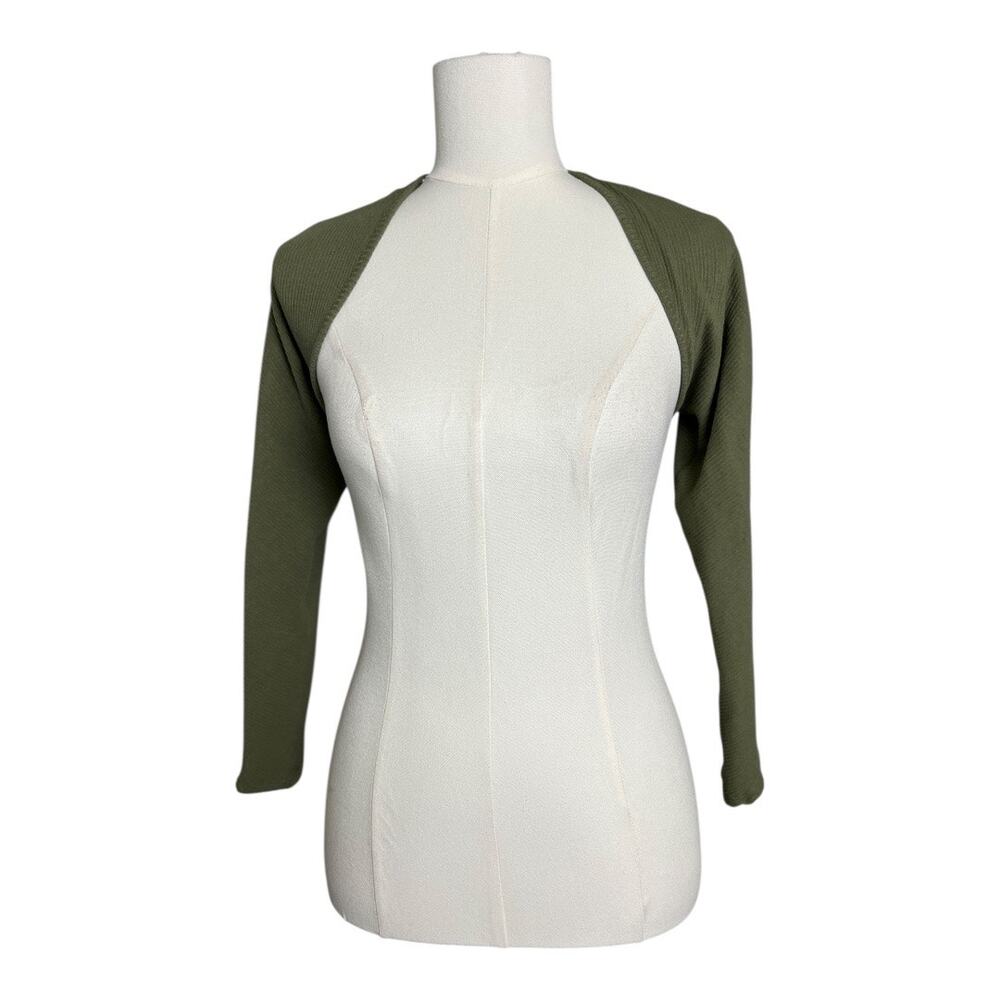 Lulus Green Knit Shoulder Wrap shrug Sweater Cover up Cropped Stretch Medium